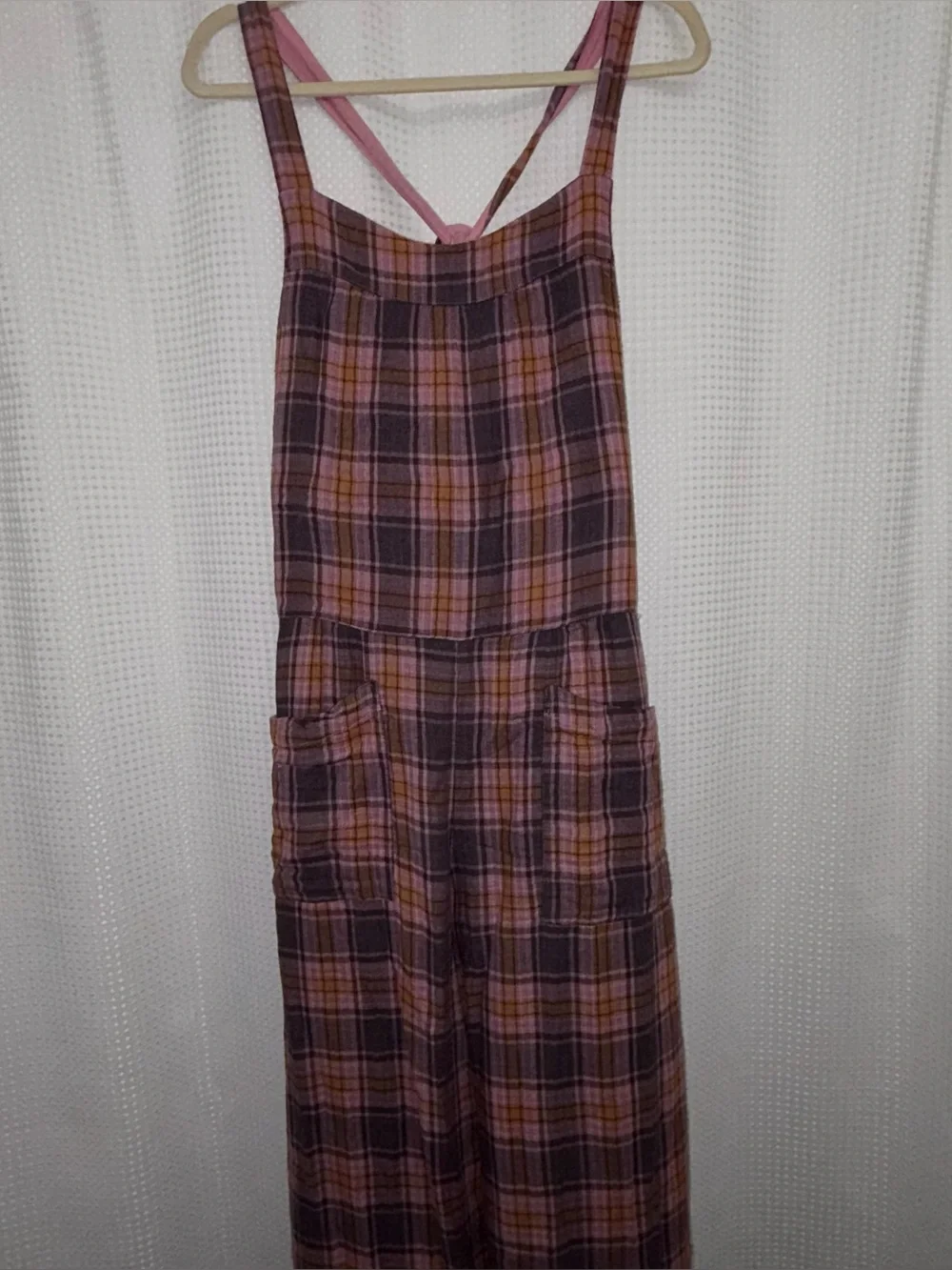Free People x CP Shades Cyprus Plaid Overalls Size M Pink Valentine 100%cotton